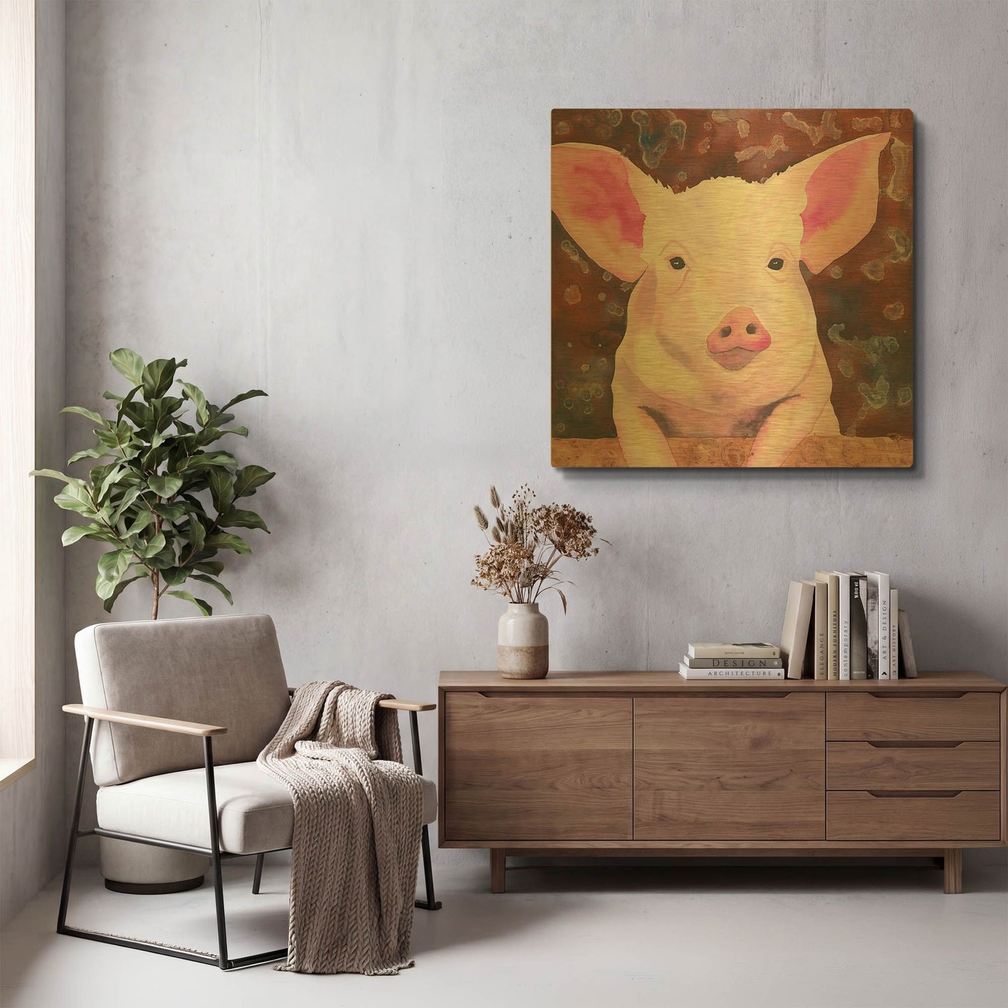 'Pig' By Carissa Luminess Gold Metal Wall Art
