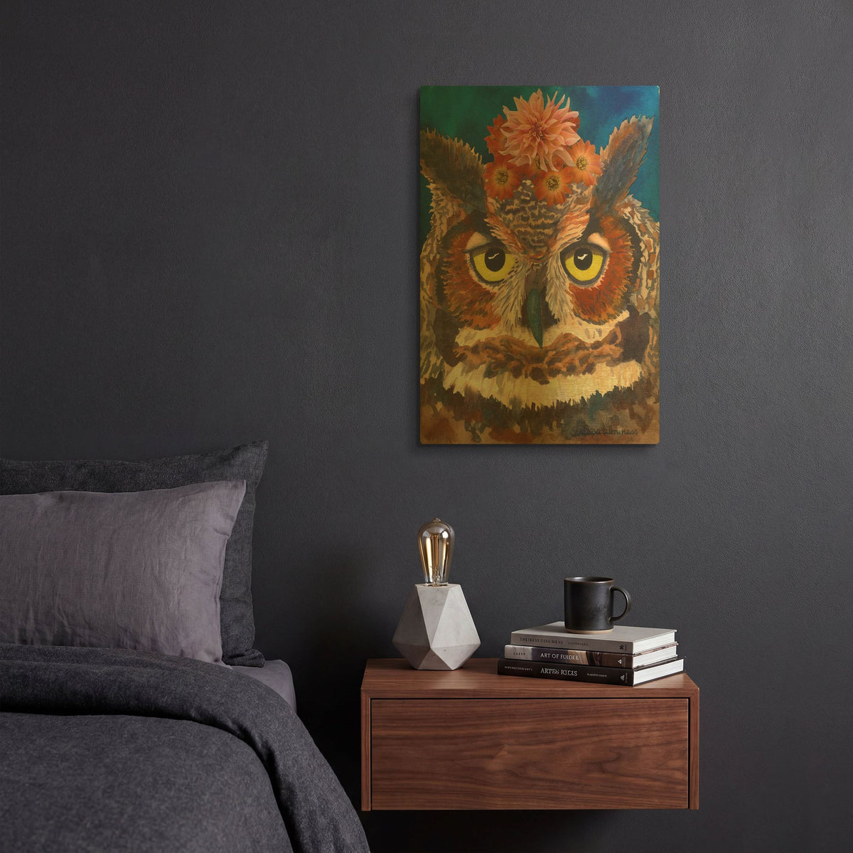 'Great Horned Owl' By Carissa Luminess Gold Metal Wall Art