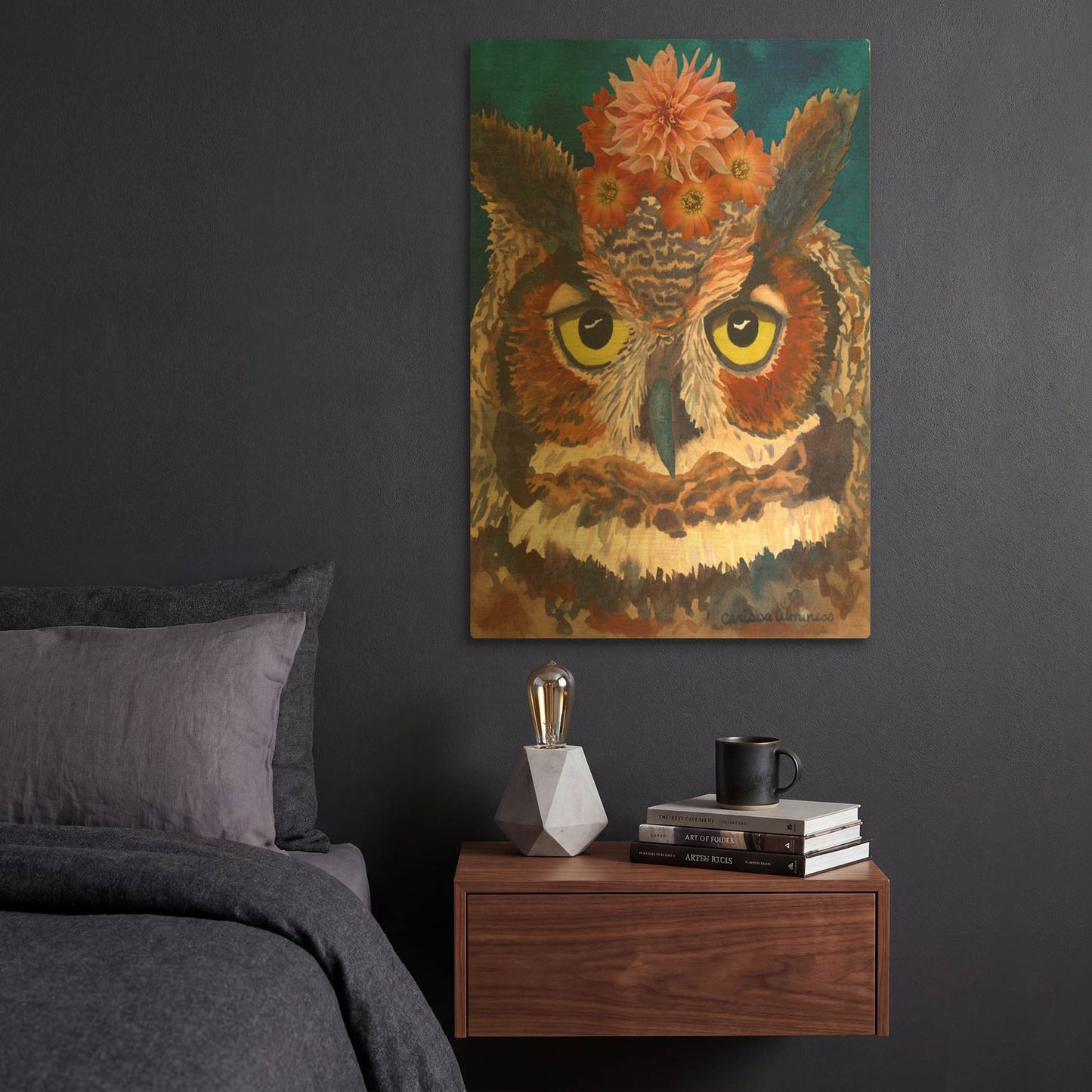 'Great Horned Owl' By Carissa Luminess Gold Metal Wall Art