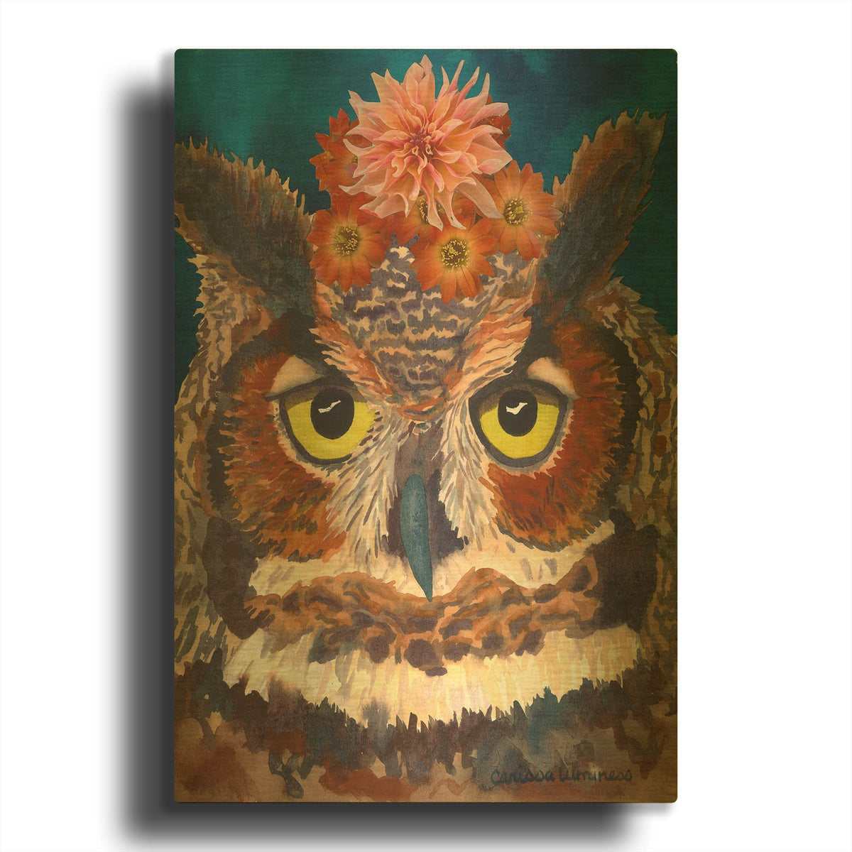 'Great Horned Owl' By Carissa Luminess Gold Metal Wall Art