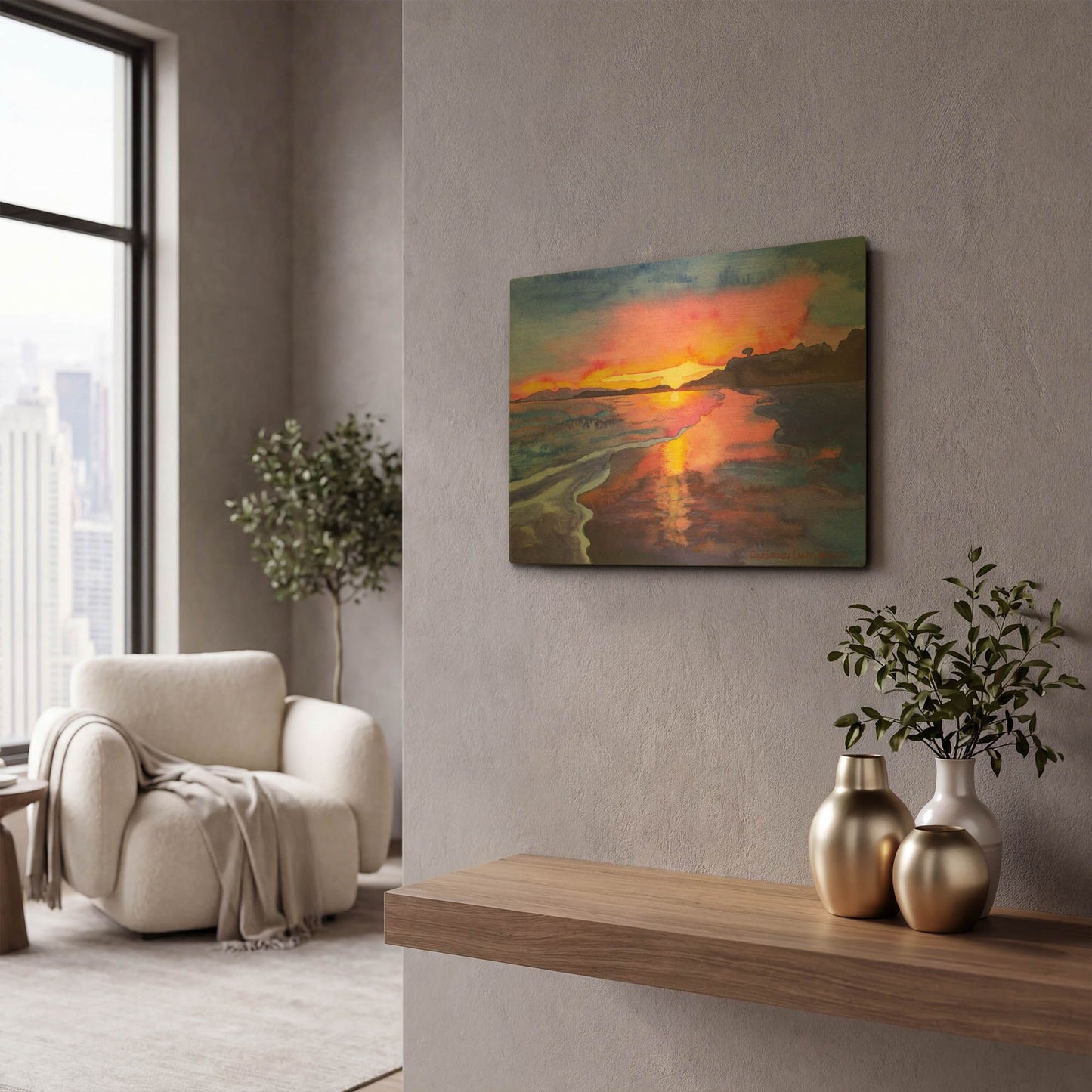 'Abstract Sunset' By Carissa Luminess Gold Metal Wall Art
