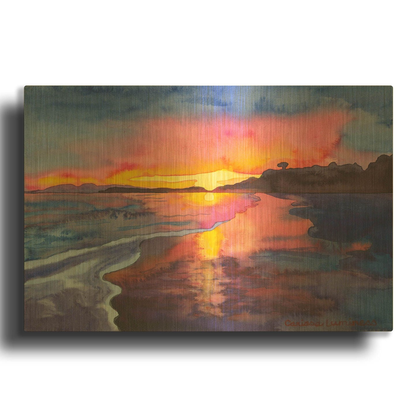 'Abstract Sunset' By Carissa Luminess Gold Metal Wall Art