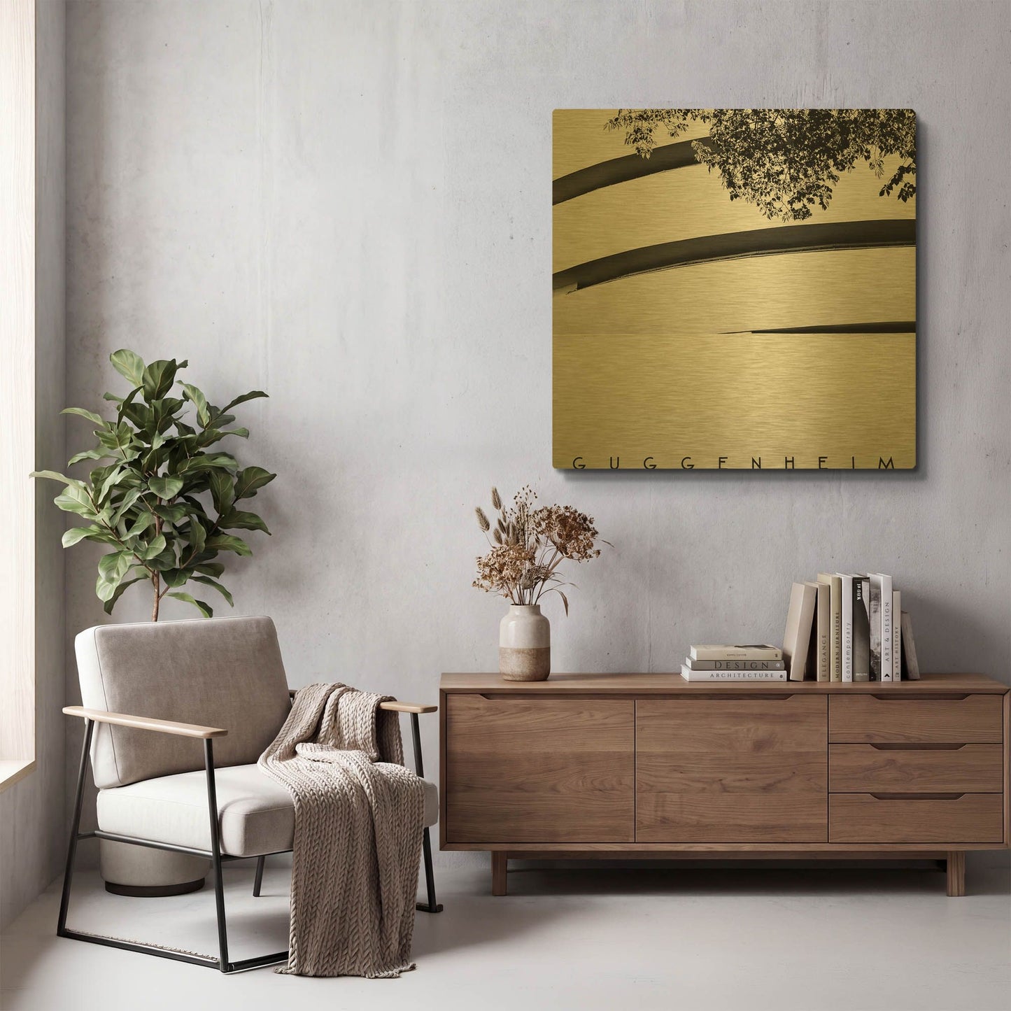 'NYC Guggenheim' By Nina Papiorek Gold Metal Wall Art
