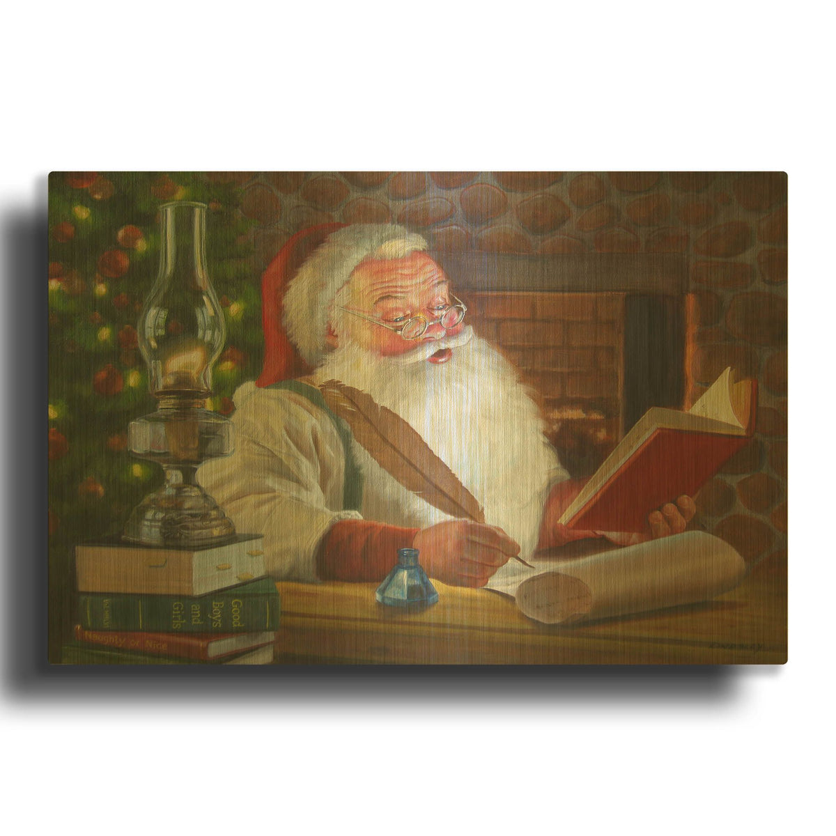 'Santa Making A List' By David Lindsley Gold Metal Wall Art