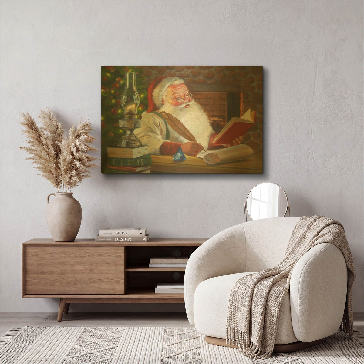 'Santa Making A List' By David Lindsley Gold Metal Wall Art