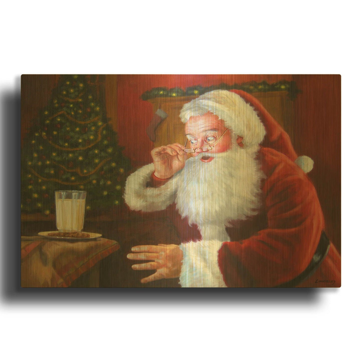 'Santa Milk And Cookies' By David Lindsley Gold Metal Wall Art