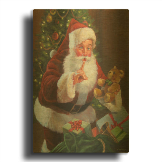 'Santa With Teddy Bear' By David Lindsley Gold Metal Wall Art