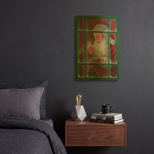 'Santa Window 2' By David Lindsley Gold Metal Wall Art