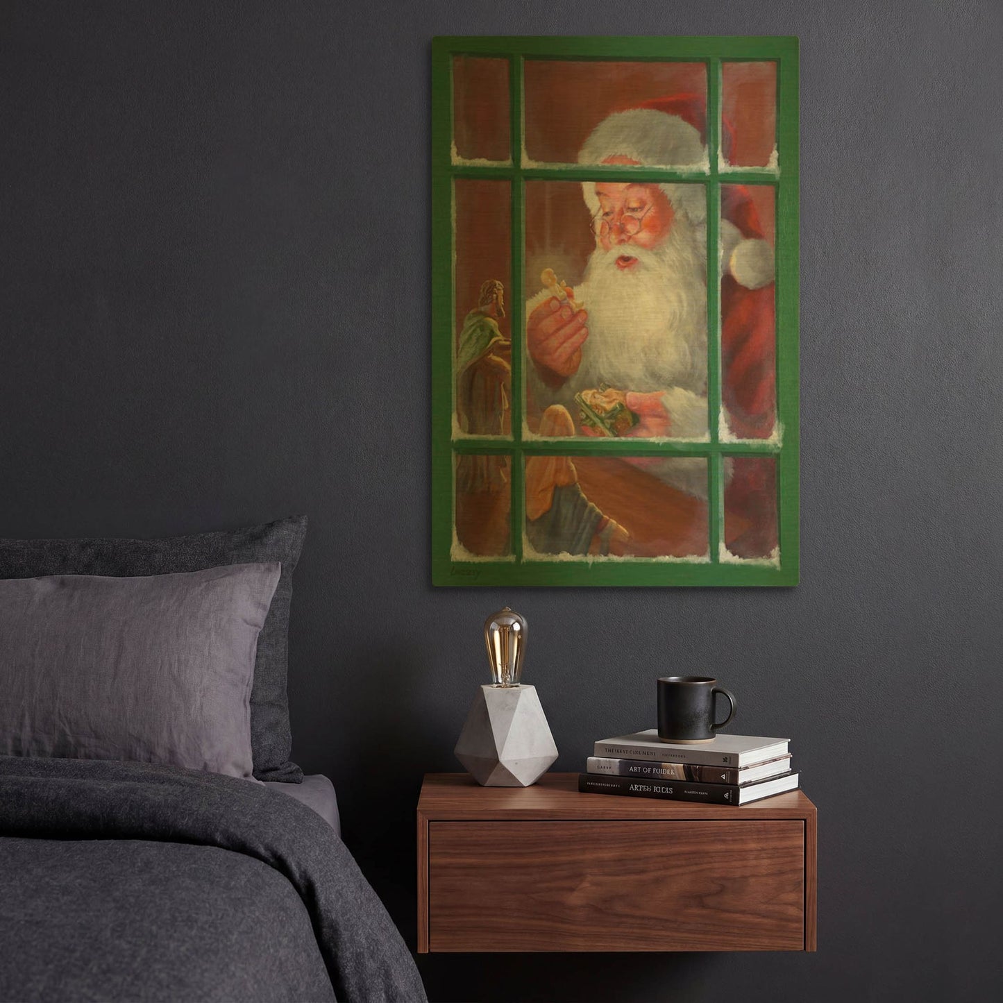 'Santa Window 2' By David Lindsley Gold Metal Wall Art