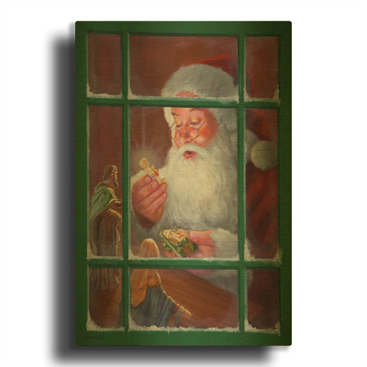 'Santa Window 2' By David Lindsley Gold Metal Wall Art