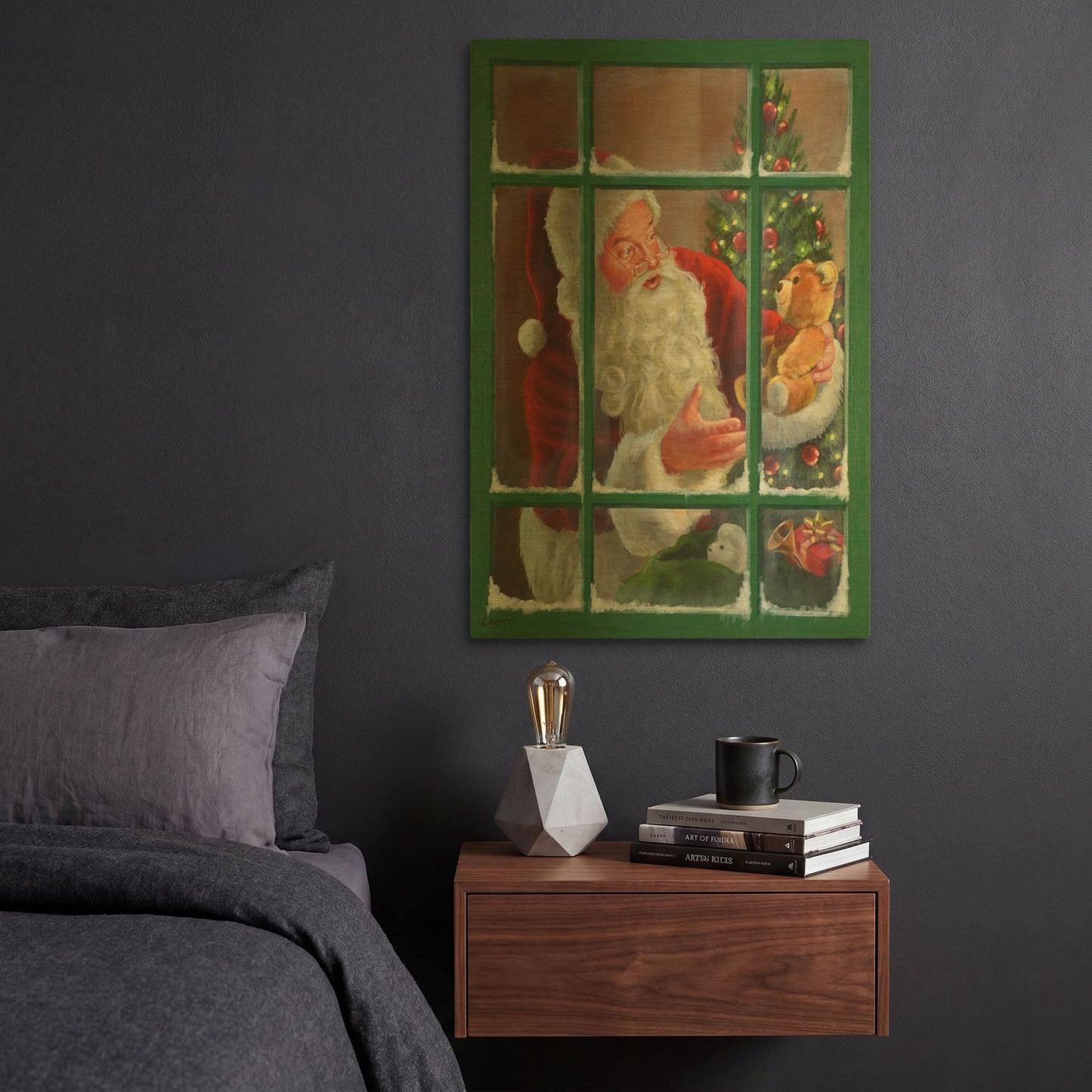 'Santa Window 3' By David Lindsley Gold Metal Wall Art