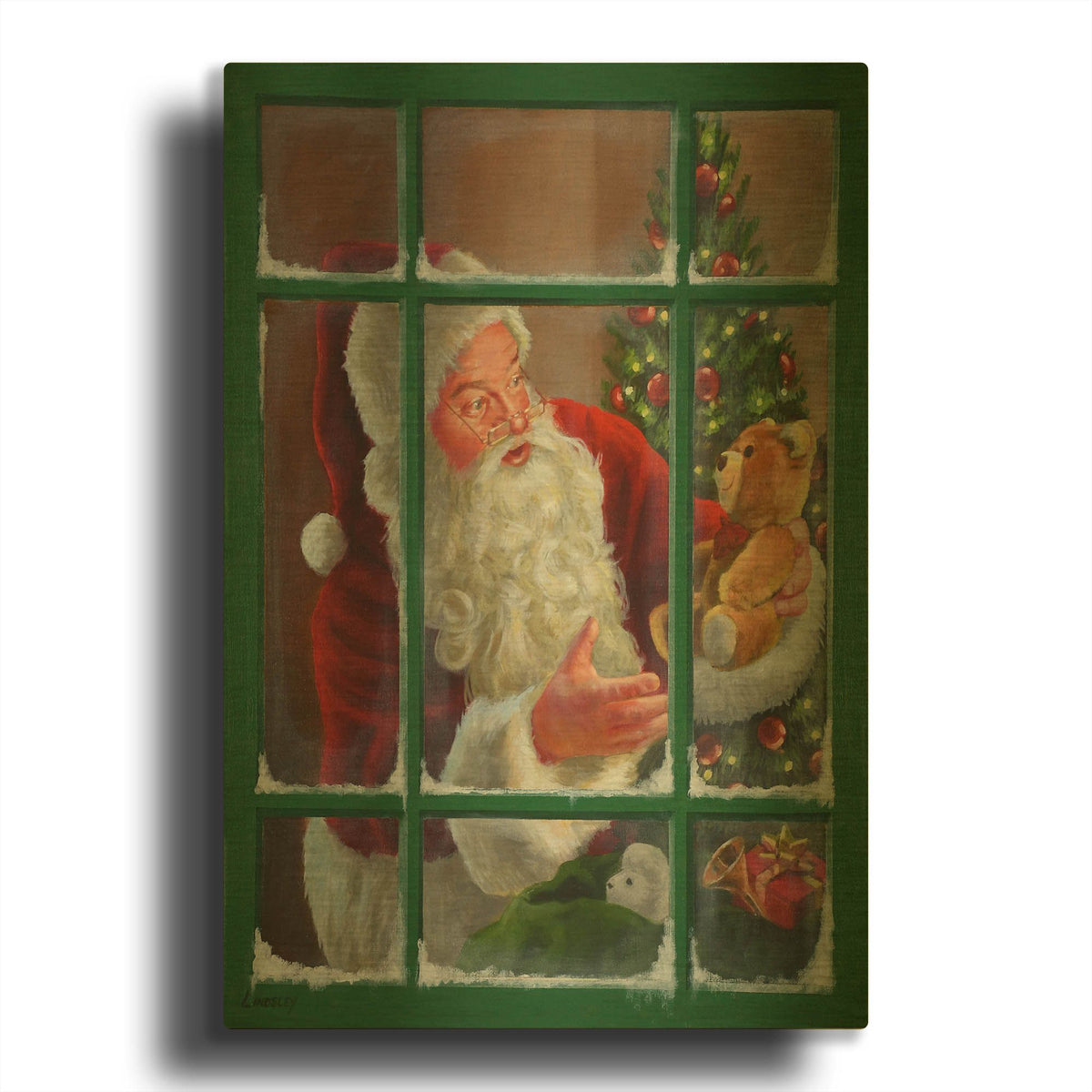 'Santa Window 3' By David Lindsley Gold Metal Wall Art
