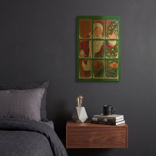 'Santa Window 4' By David Lindsley Gold Metal Wall Art