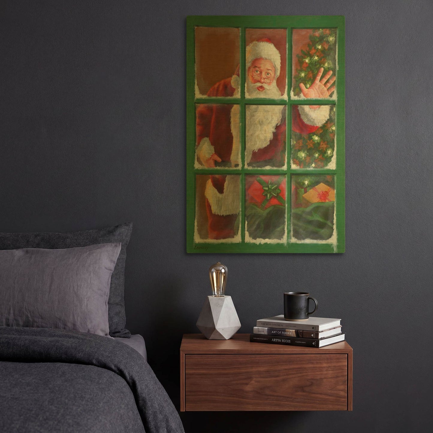 'Santa Window 4' By David Lindsley Gold Metal Wall Art