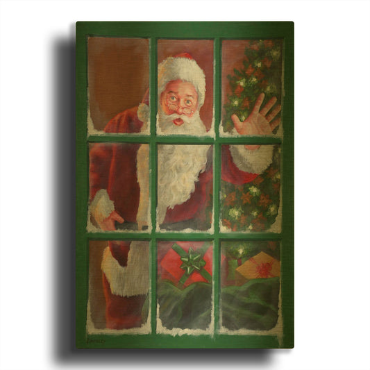 'Santa Window 4' By David Lindsley Gold Metal Wall Art