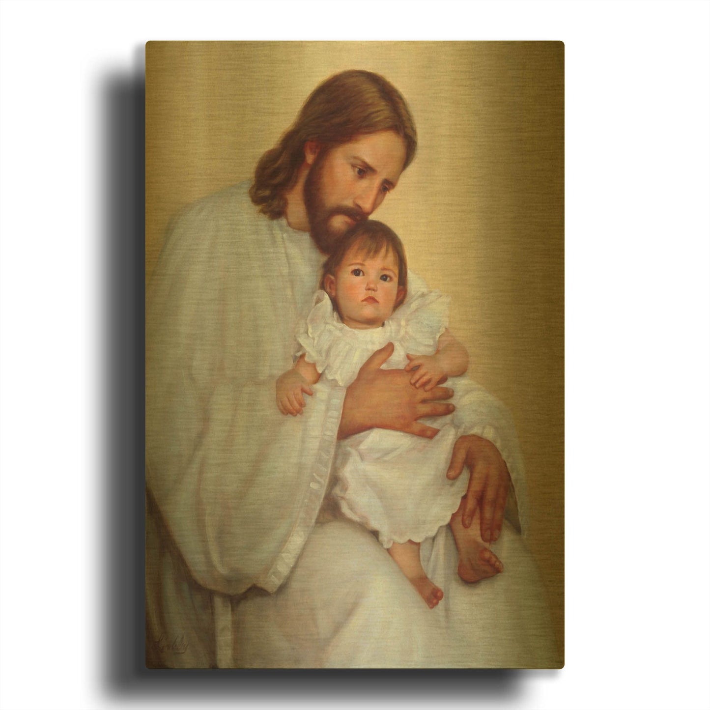 'Safely In His Arms' By David Lindsley Gold Metal Wall Art
