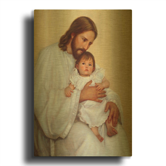 'Safely In His Arms' By David Lindsley Gold Metal Wall Art
