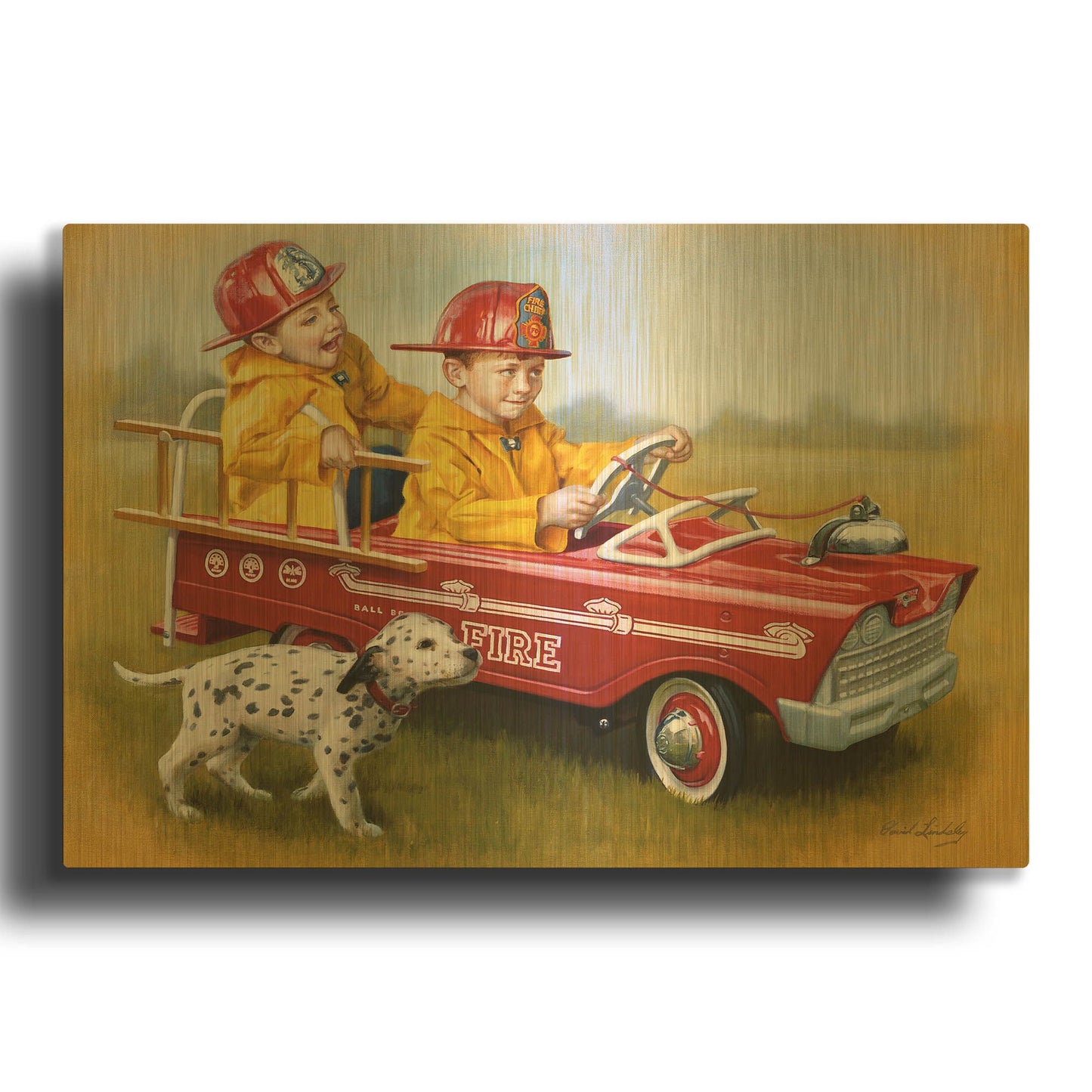 '1959 Murray Fire Truck' By David Lindsley Gold Metal Wall Art
