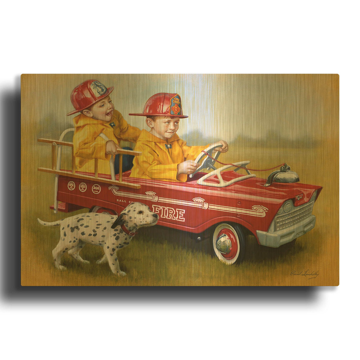 '1959 Murray Fire Truck' By David Lindsley Gold Metal Wall Art