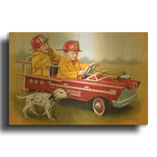 '1959 Murray Fire Truck' By David Lindsley Gold Metal Wall Art