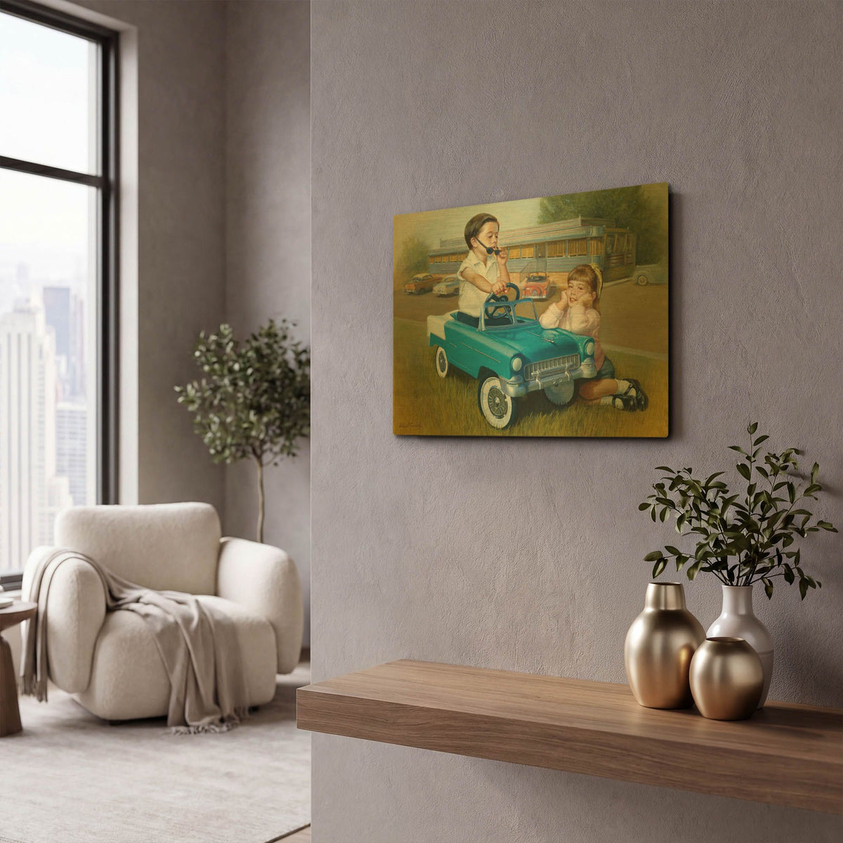 '55 Classic' By David Lindsley Gold Metal Wall Art