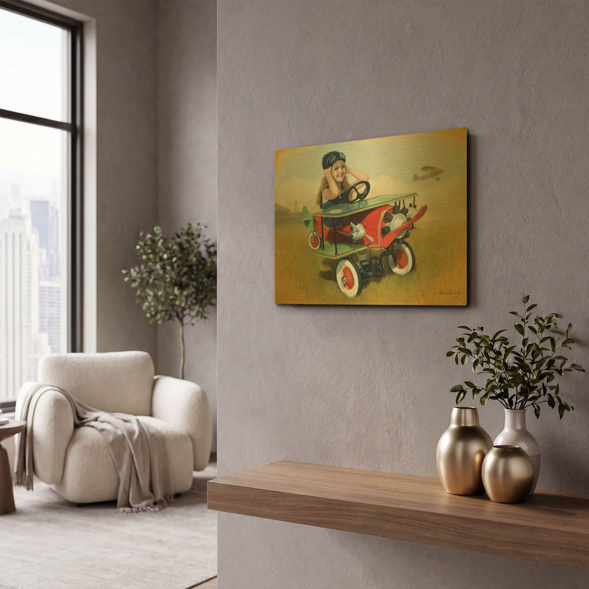 '1926 Steelcraft By-Plane' By David Lindsley Gold Metal Wall Art
