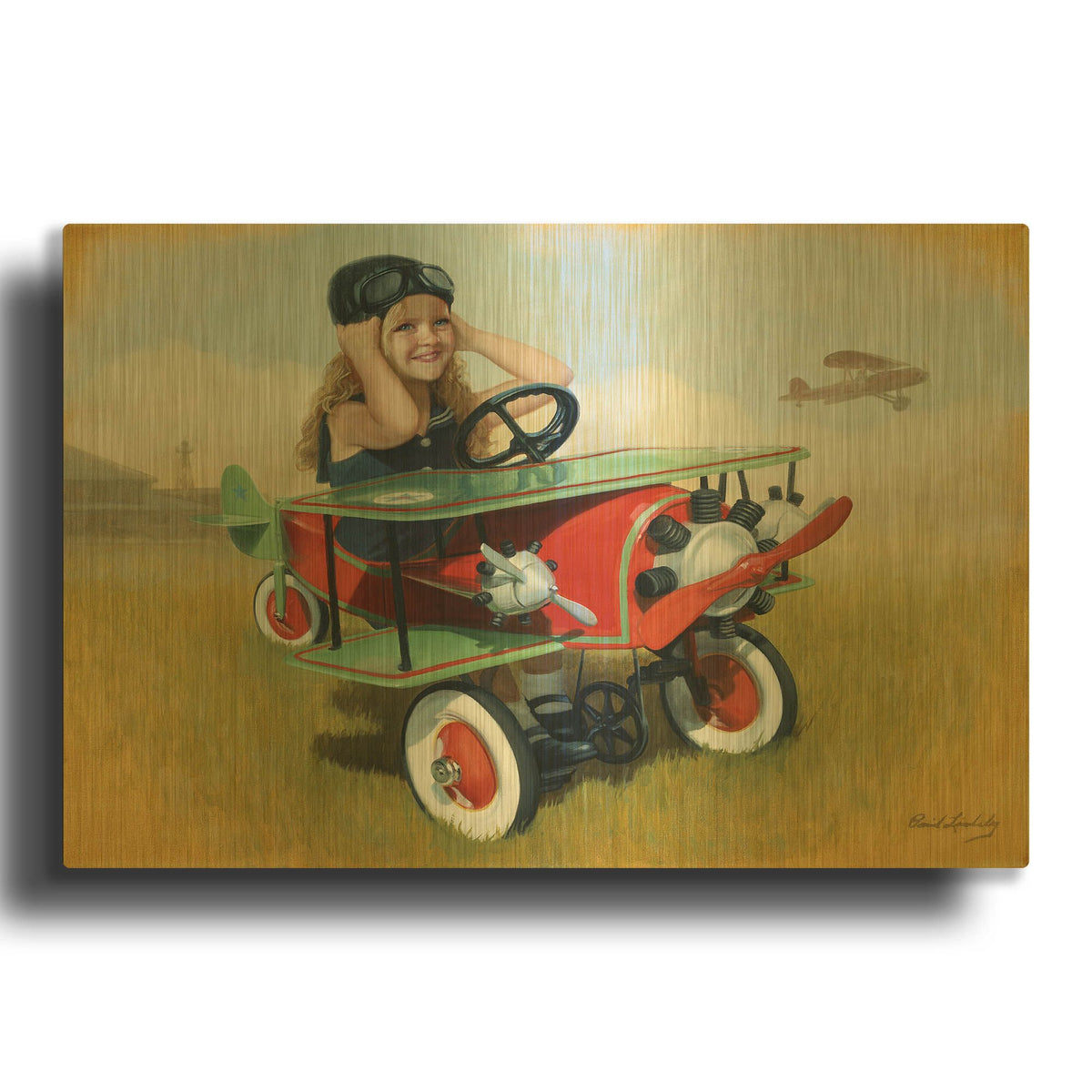 '1926 Steelcraft By-Plane' By David Lindsley Gold Metal Wall Art