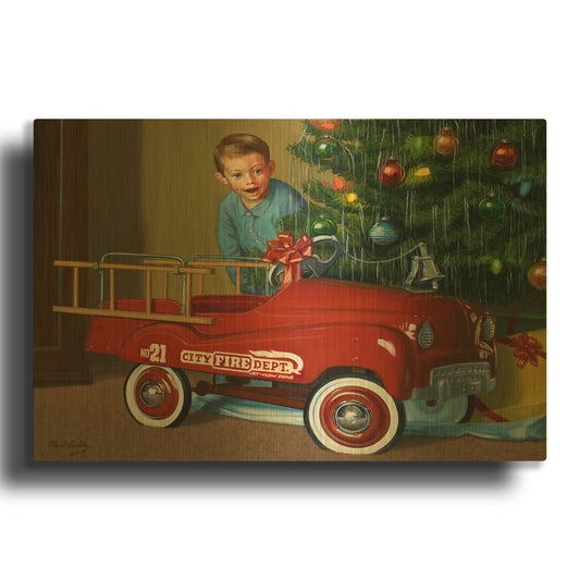 '1950 Murray Fire Truck' By David Lindsley Gold Metal Wall Art