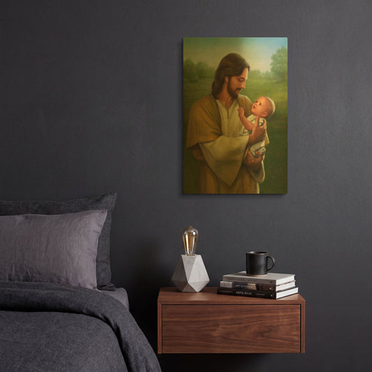 'Jesus And Baby' By David Lindsley Gold Metal Wall Art