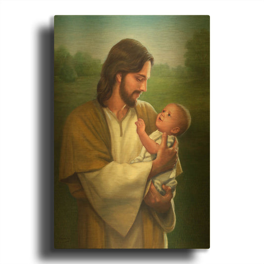 'Jesus And Baby' By David Lindsley Gold Metal Wall Art