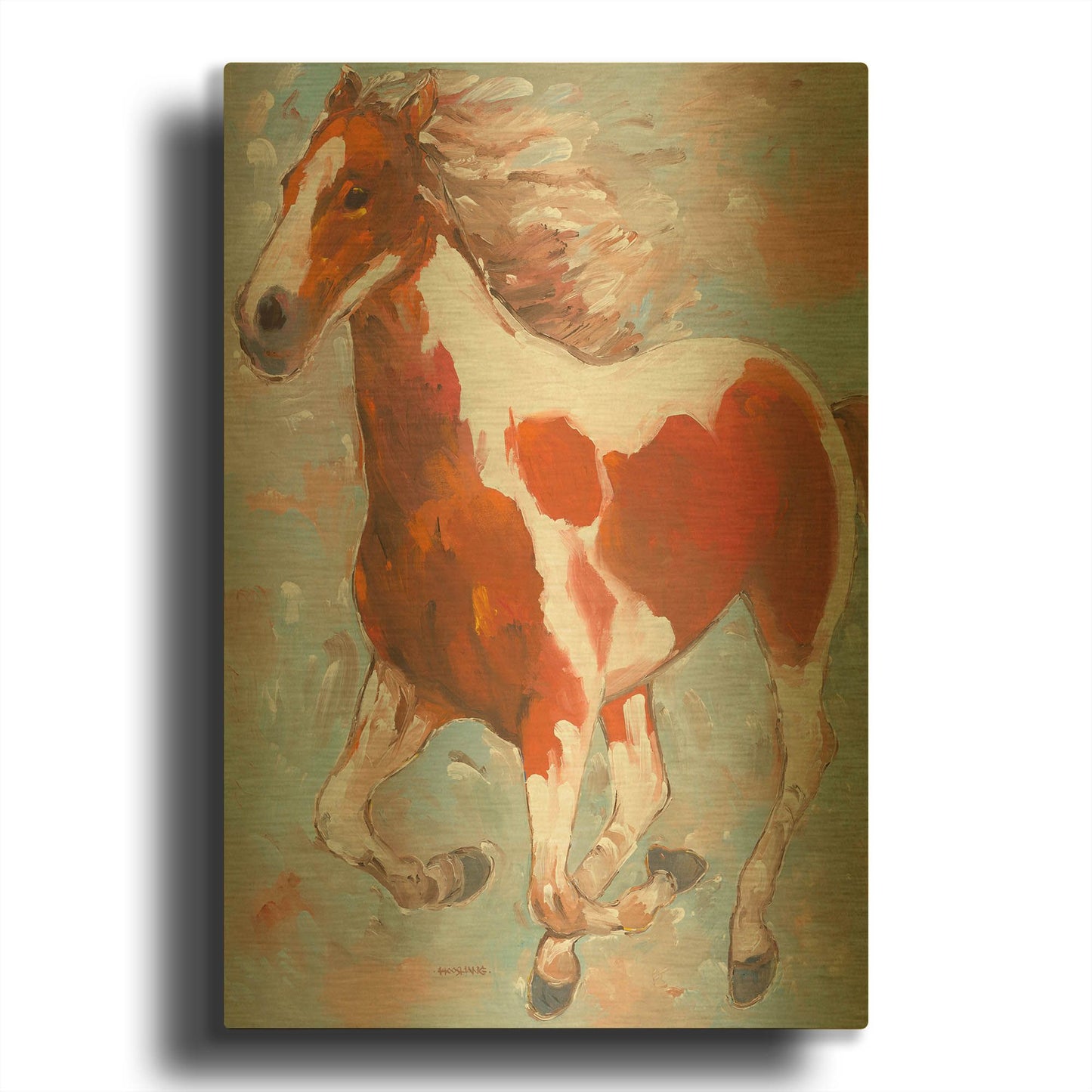 'Painted Horse' By Hooshang Khorasani Gold Metal Wall Art