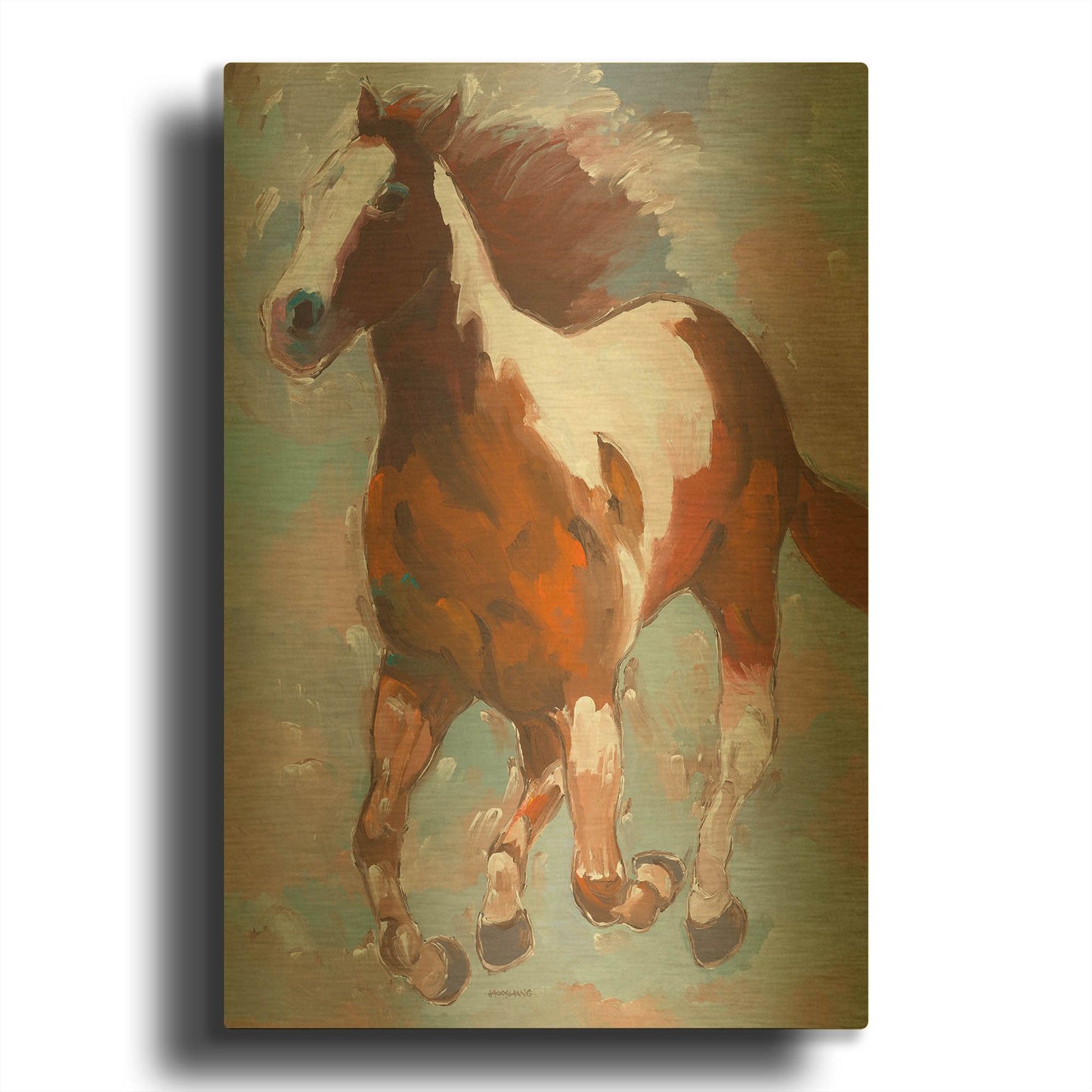 'Painted Horse #2' By Hooshang Khorasani Gold Metal Wall Art