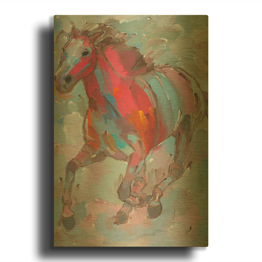 'Red Runner' By Hooshang Khorasani Gold Metal Wall Art