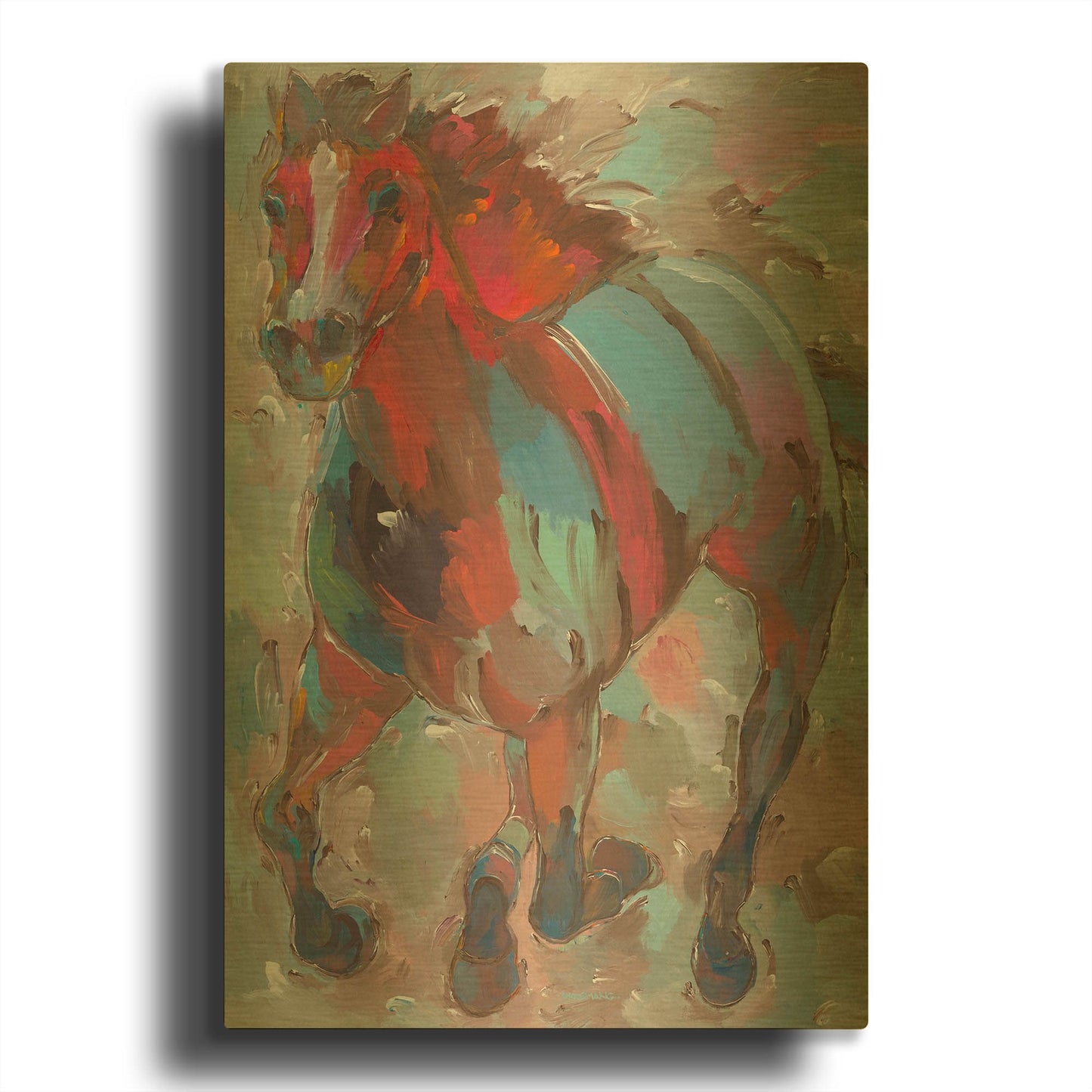'Red Warrior' By Hooshang Khorasani Gold Metal Wall Art