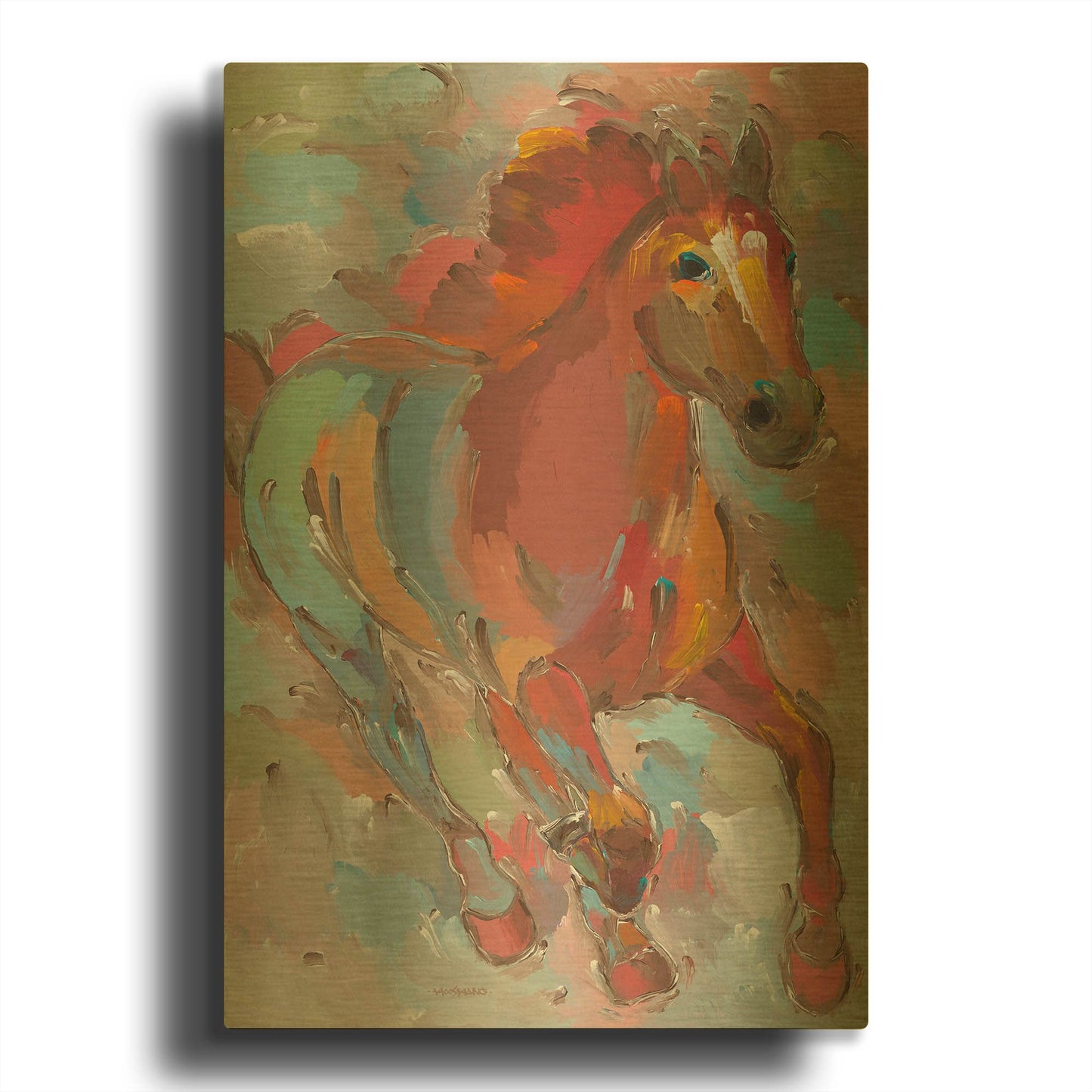 'Red-Hoofed Runner' By Hooshang Khorasani Gold Metal Wall Art