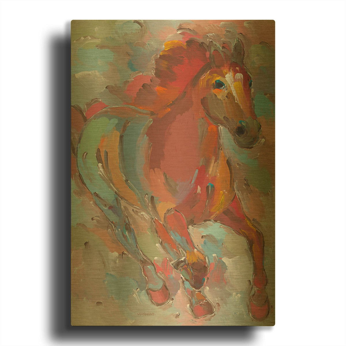 'Red-Hoofed Runner' By Hooshang Khorasani Gold Metal Wall Art
