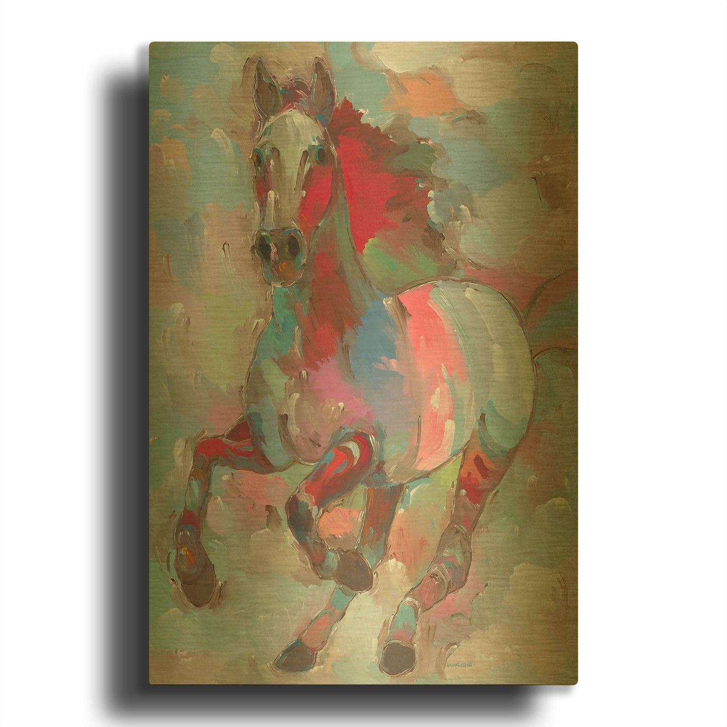 'Fiery Stallion' By Hooshang Khorasani Gold Metal Wall Art