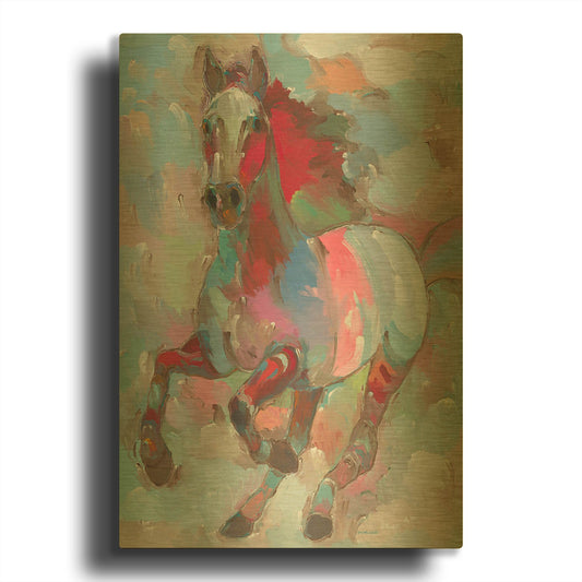 'Fiery Stallion' By Hooshang Khorasani Gold Metal Wall Art