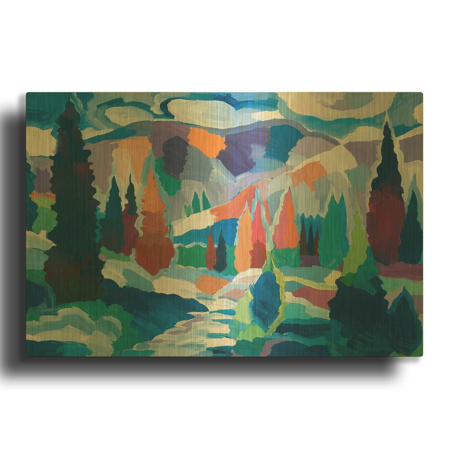 'The Creek among the Colors' By Hooshang Khorasani Gold Metal Wall Art