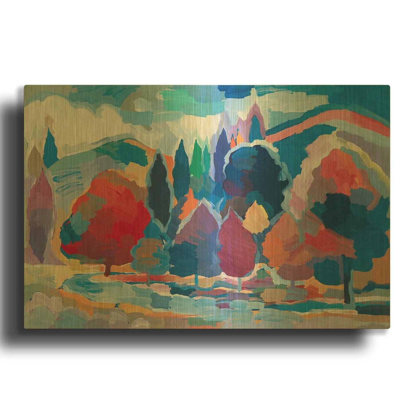 'Stream Side Gathering #2' By Hooshang Khorasani Gold Metal Wall Art