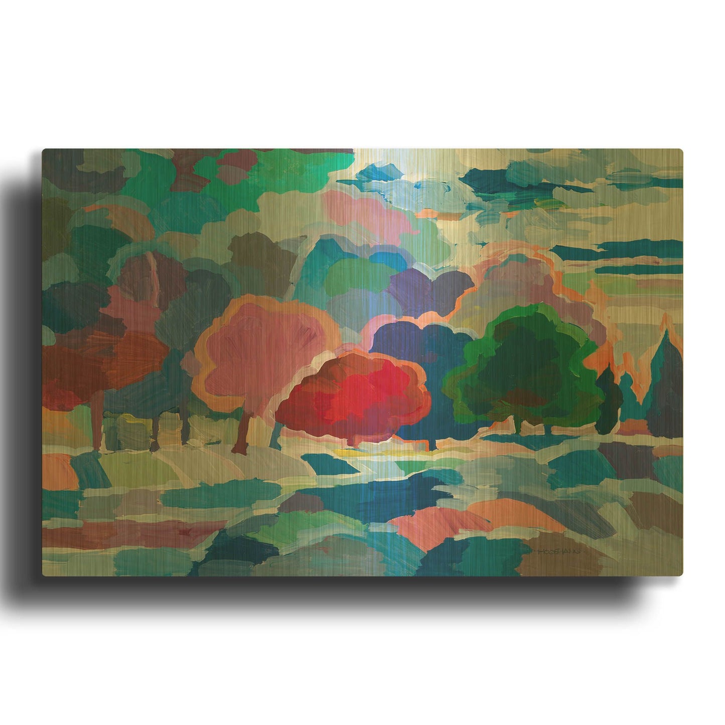 'Stream Side Gathering' By Hooshang Khorasani Gold Metal Wall Art