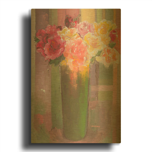 'Romantic Roses' By Hooshang Khorasani Gold Metal Wall Art