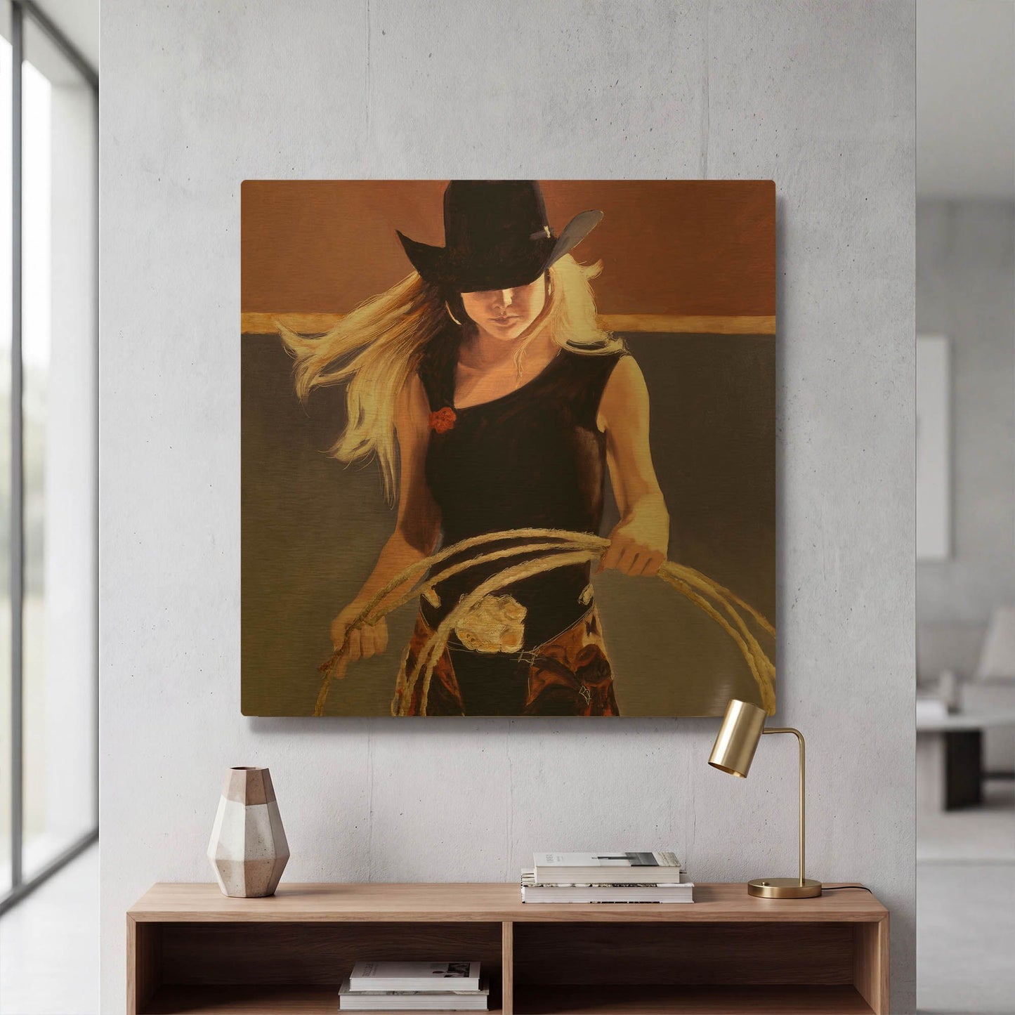 'Ropin' By J. E. Knauf Gold Metal Wall Art
