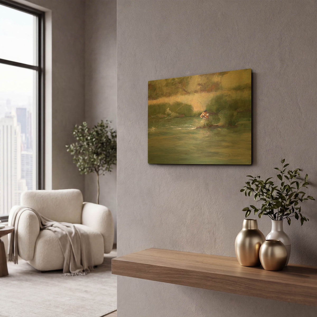 'Mike On The Deschutes' By J. E. Knauf Gold Metal Wall Art