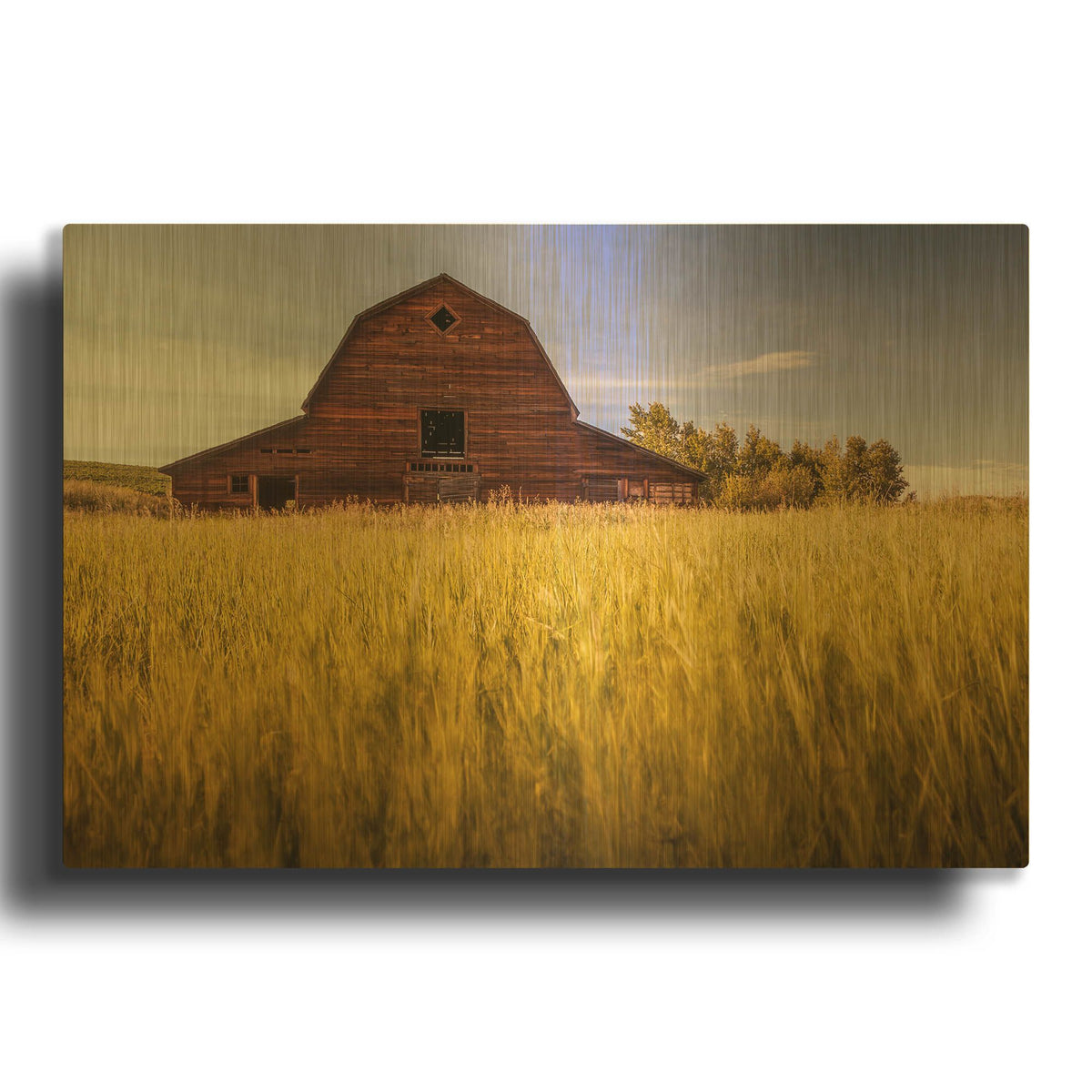 'Barn Sunset 1' By Joe Reimer Photography Gold Metal Wall Art
