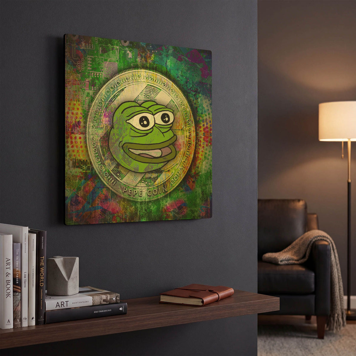 'PEPE Crypto Coin' By Valentyn Artemenko Gold Metal Wall Art