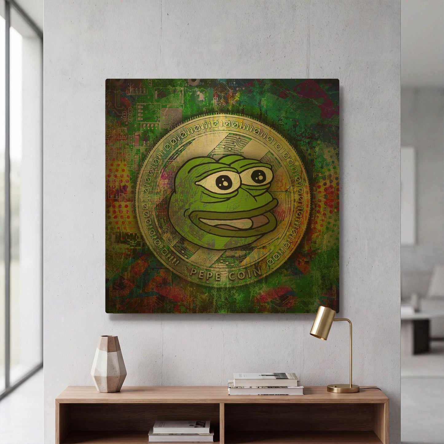'PEPE Crypto Coin' By Valentyn Artemenko Gold Metal Wall Art