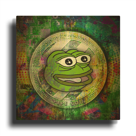 'PEPE Crypto Coin' By Valentyn Artemenko Gold Metal Wall Art