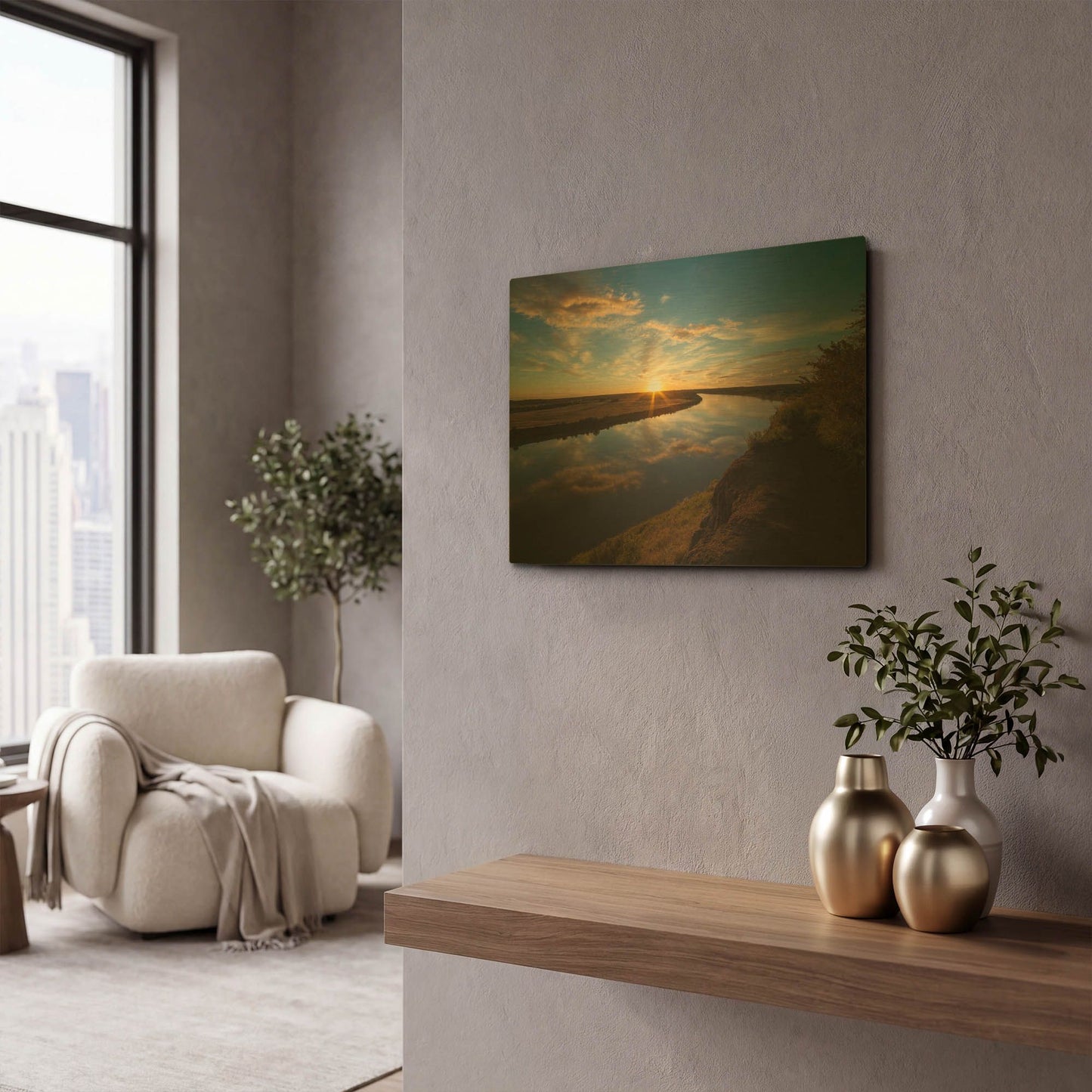 'River Sunset 1' By Joe Reimer Photography Gold Metal Wall Art