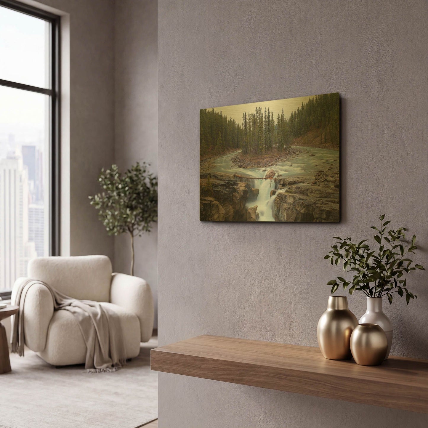 'Sunwapta Falls 1' By Joe Reimer Photography Gold Metal Wall Art